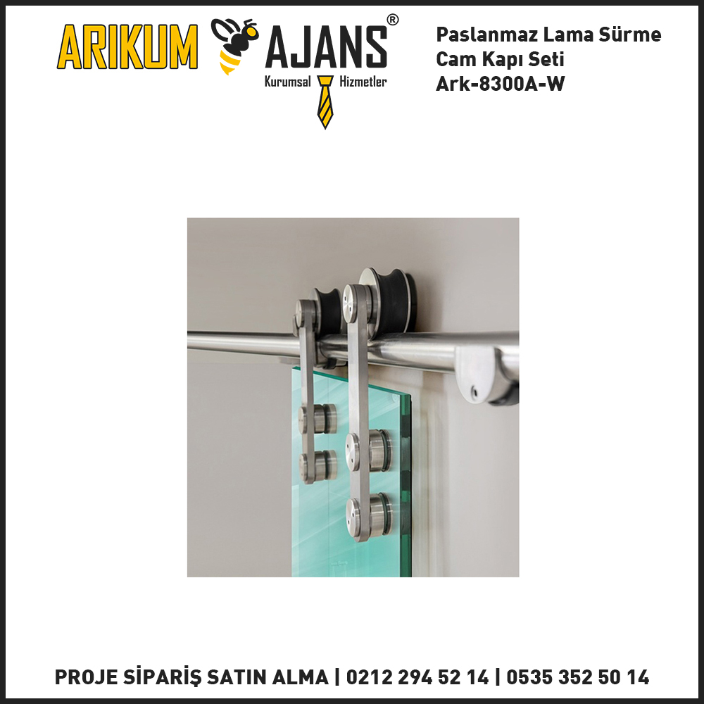 Paslanmaz Lama Sürme Cam Kapı Seti Ark-8300A-W