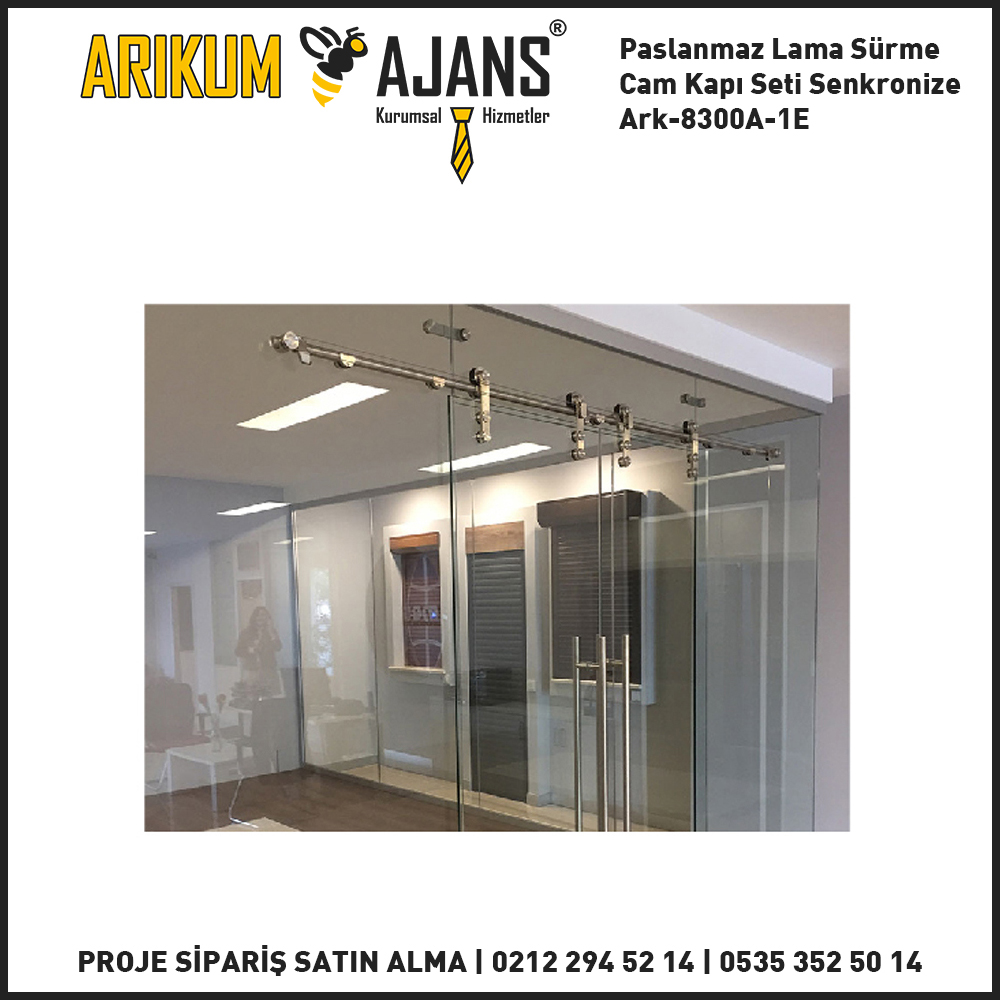 Paslanmaz Lama Sürme Cam Kapı Seti Senkronize Ark-8300A-1E
